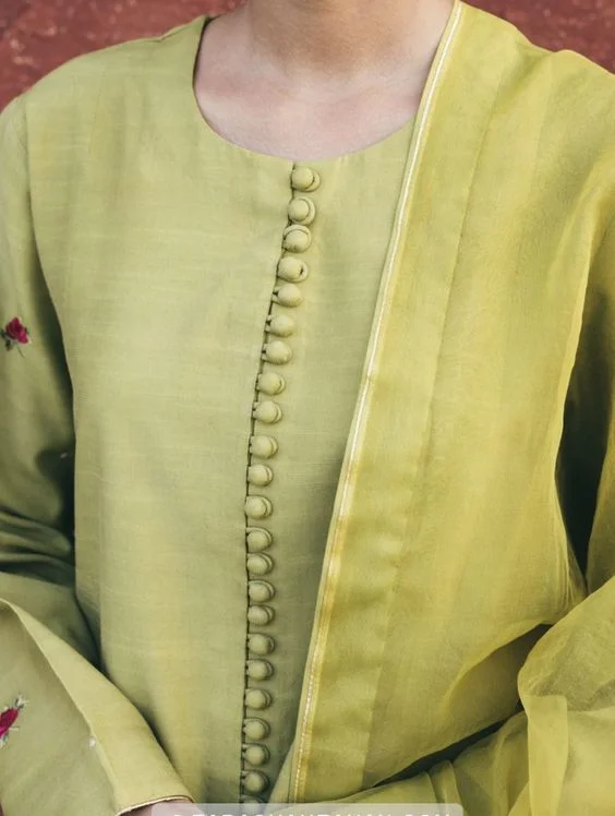 Mandarin Collar with Buttons Neck Kurti Neck Design