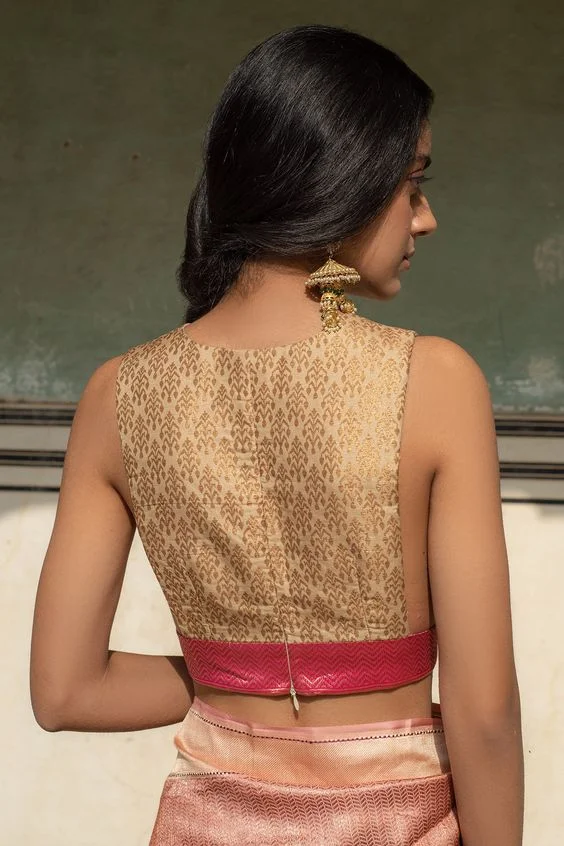 Silk Brocade Fancy Saree Blouse Designs Back