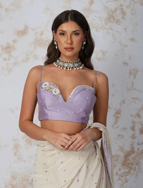 Lavender Lace Fancy Saree Blouse Designs