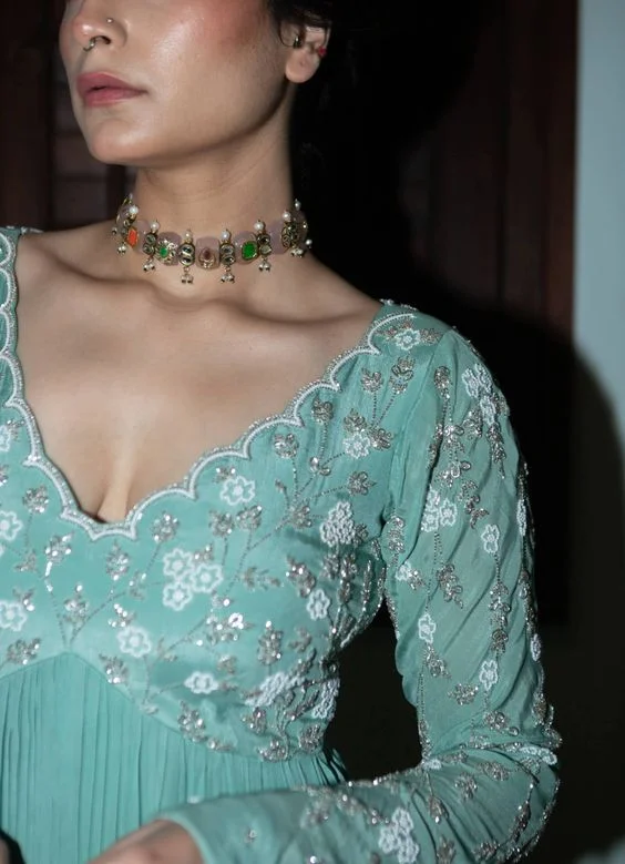 Plunging Neckline with Embellishments