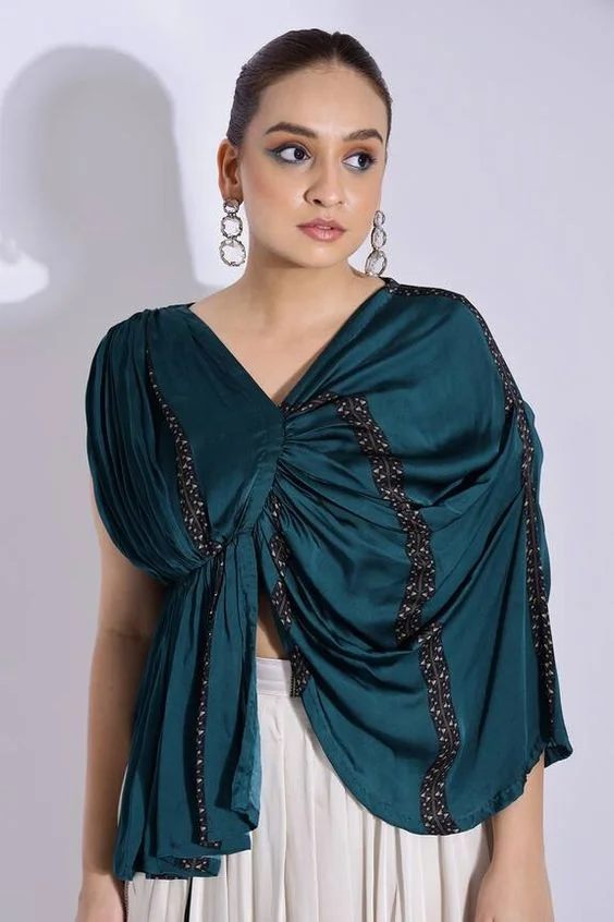 Draped Batwing Sleeves Blouse Design