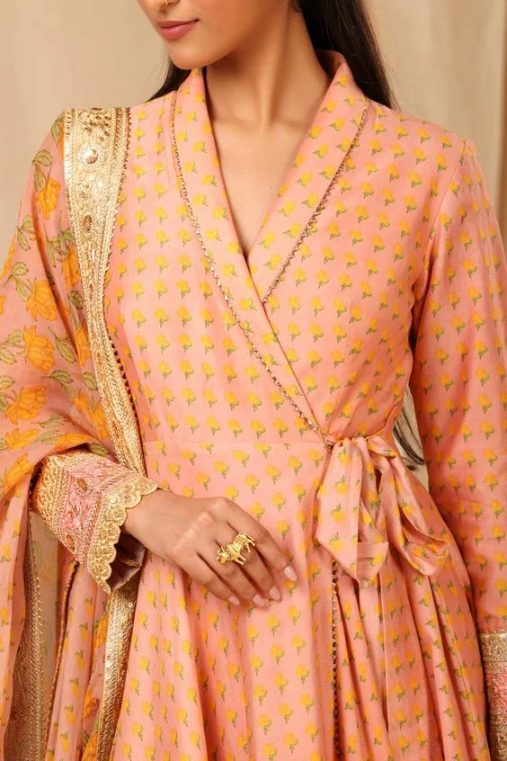 Ruched Collar on Angrakha Style Suit