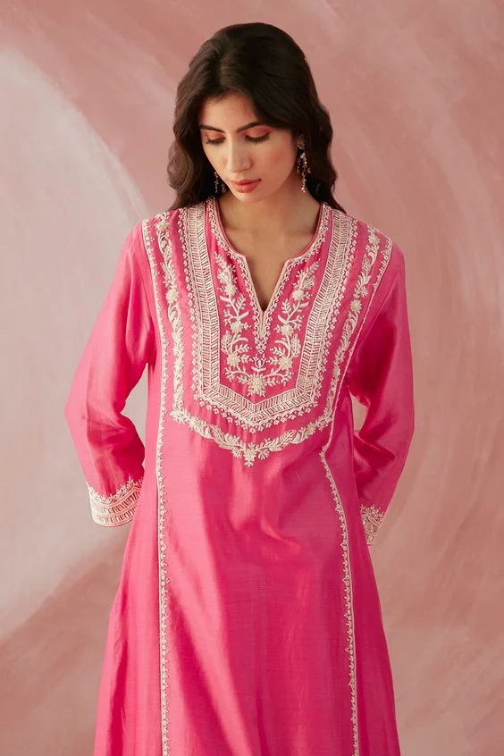 Jewel Suit Neck Design with Embroidered Motifs