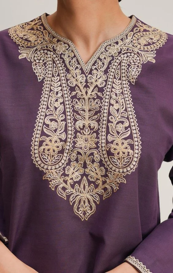 Jewel Suit Neck Design with Embroidered Motifs