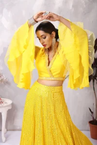 Bell Sleeves lehenga blouse design