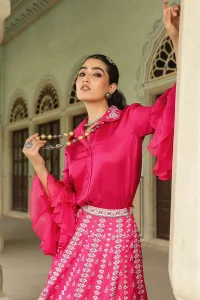 Ruffled full sleeves blouse design for lehenga
