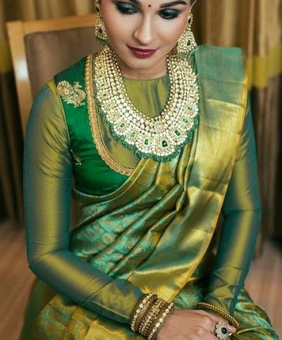 Green Trendy Soft Silk Saree Blouse Designs