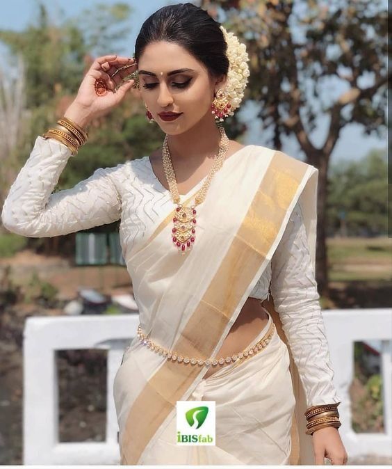 Kerala White Saree Blouse Designs