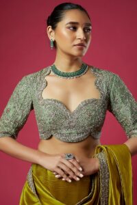 Elbow-Length Zardosi Half Saree Blouse