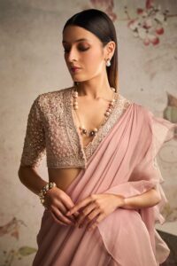 Ruffled Sleeve Half Saree Blouse