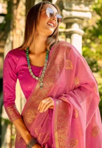 Pink Tissue Silk Saree Blouse