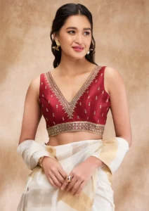 Sleeveless Blouse Design for silk saree