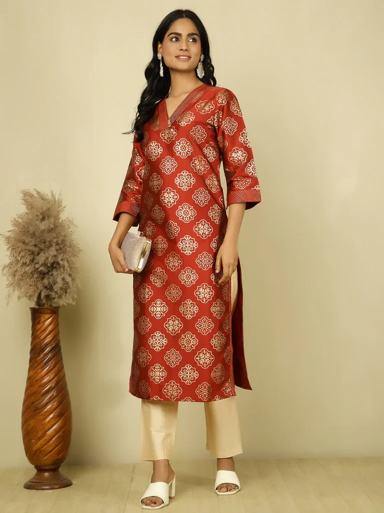 Red and Gold Kurti Designs