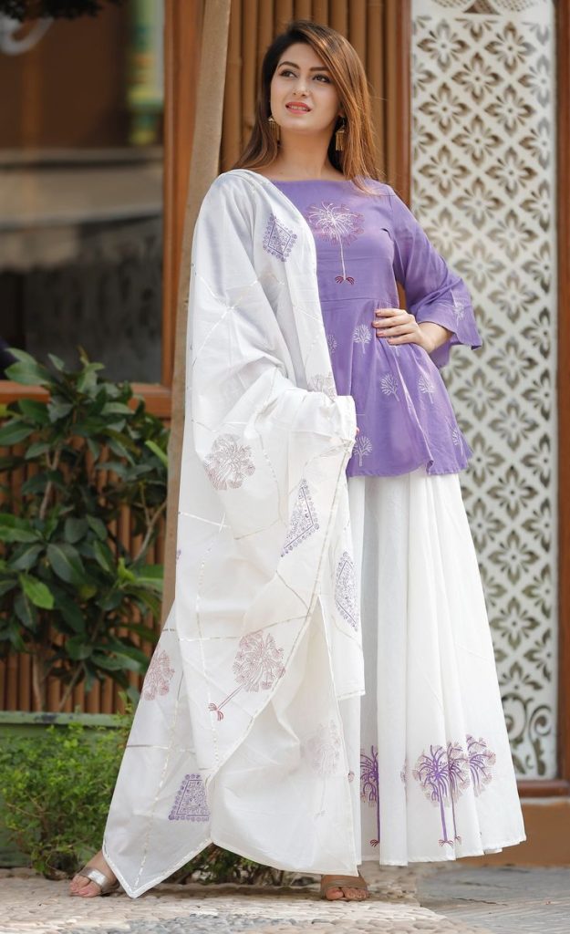 Purple and White Kurti Designs