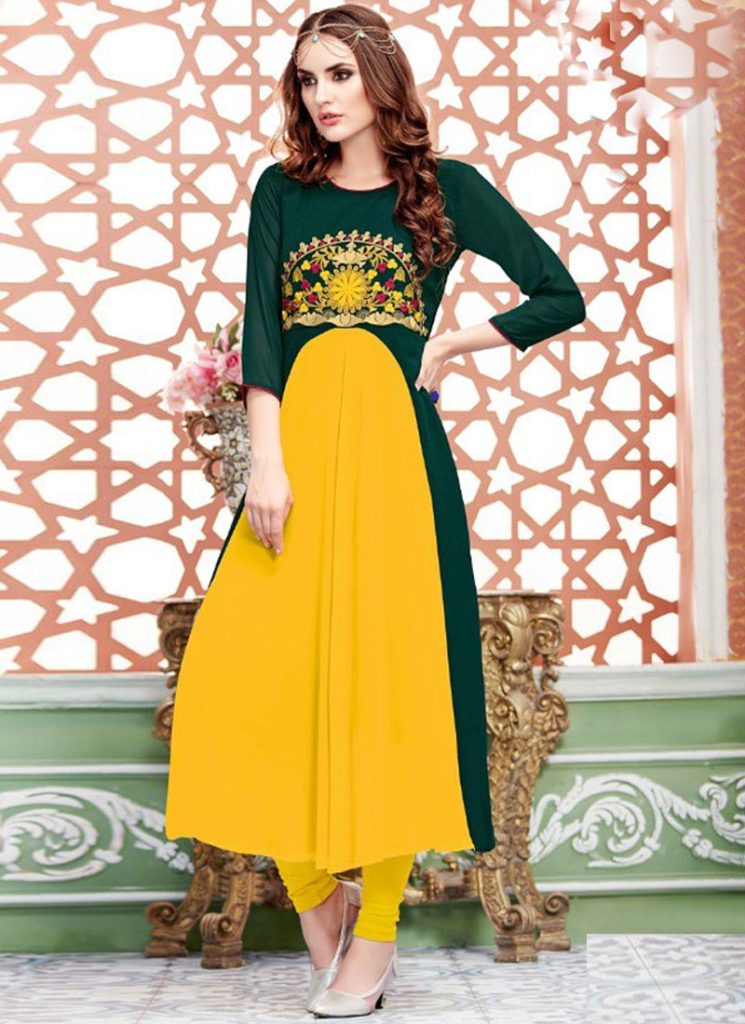 Green and Yellow Kurti Designs