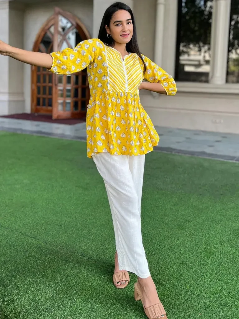 Yellow and White Kurti Designs