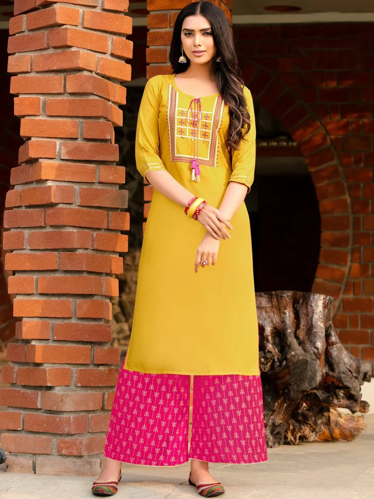 Pink and Yellow Kurti Designs